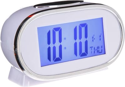 Atmosphera Wekker/alarmklok Snooze - wit/zilver - kunststof - 11 x 8 cm - Digitaal/lcd - batterij voeding
