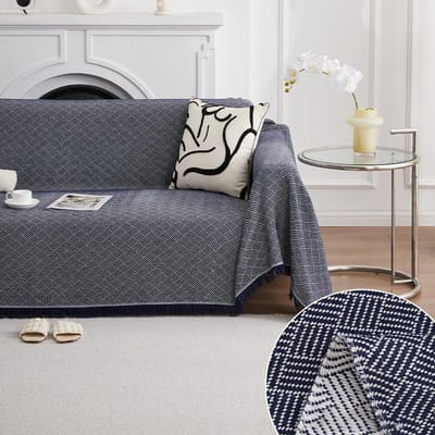 Grote Dubbelzijdige Sofa Dekentje met Franje, Veelzijdige Sofa Cover voor Huisdieren, Donkerblauw, 180 x 300 cm, Perfect voor Bescherming en Comfort