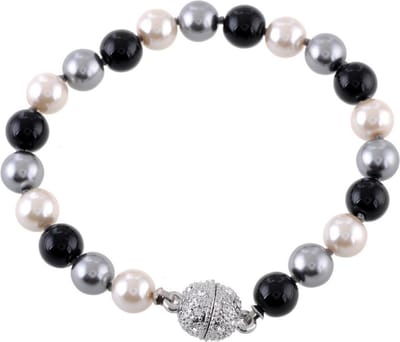 Behave - handgeknoopte parelarmband - zwart grijs crème - chic