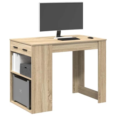 vidaXL - Bureau - met - lade&plank - 102x62x77,5 - cm - bewerkt - hout - sonoma - eiken