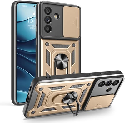 MobyDefend Hoesje - Geschikt voor Samsung Galaxy A36 / Galaxy A56 - Pantsercase Met Draaibare Ring - Goud