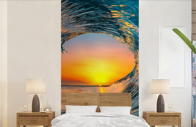 Behang - Fotobehang Zonsondergang - Water - Golf - Oranje - Breedte 120 cm x hoogte 240 cm