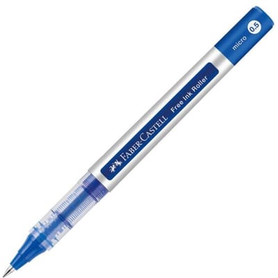 Faber Castell rollerbalpen Free Ink Micro, schrijfkleur blauw, lijndikte 0,5 mm, met transparante houder en metalen clip, gerecycled kunststof, 1 stuk