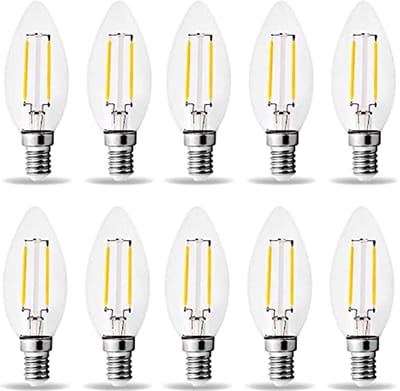 Kwazar Luminaire set van 10 LED-lampen Filament E14 C35 kaars 2W als 25W 210lm gloeilamp warmwit Edison Vintage en Retro verlichting