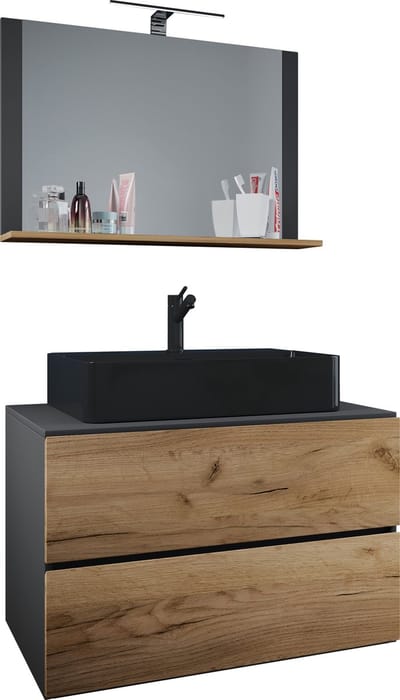 3-delig wastafelmeubel Badmeubelset Wastafel Lendas BL breedte 80 cm M lade