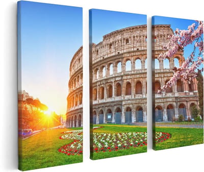 Artaza Canvas Schilderij Drieluik Colosseum bij Zonsopgang in Rome, Italië - 120x80 - Foto Op Canvas - Canvas Print