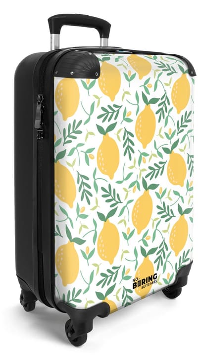 NoBoringSuitcases.com® - Handbagage koffer lichtgewicht - Reiskoffer trolley - Wit met gele citroenen - Vakantie rolkoffer met wieltjes - Carryon suitcase - Flightcase - Cabin koffertje - Past binnen 55x40x20 en 55x35x25