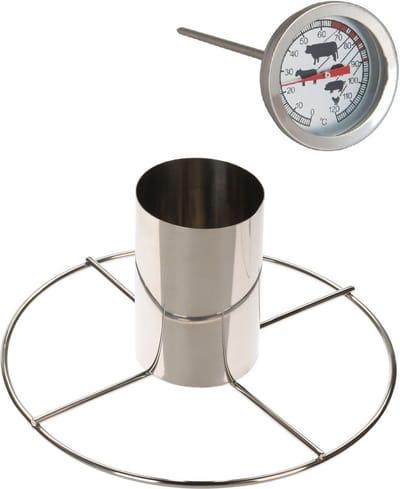 Kiprooster/kippengrill voor de barbecue/BBQ/oven RVS 20 cm - Met analoge vleesthermometer / braadthermometer