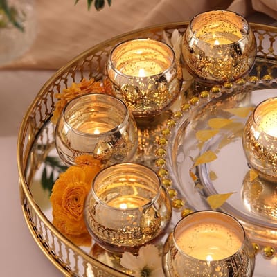 Gouden Teelichtjeshouder Set - 12 Stuks, Perfect voor Bruiloft, Kerst, Diwali en andere Feestelijke Gelegenheden