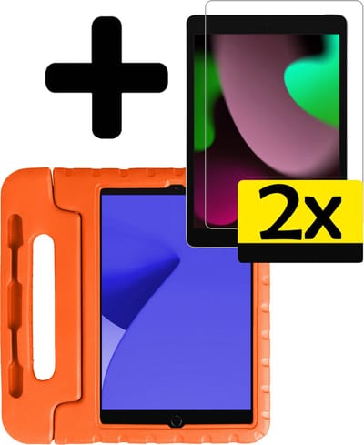 Hoes - Geschikt voor Apple iPad 8 (2020) - 10.2 inch - 8e Generatie - Met 2x Screenprotector - Kinderhoes Shockproof Bumper - Kidsproof Case - Tablet Hoesje - Kinder Cover - Oranje