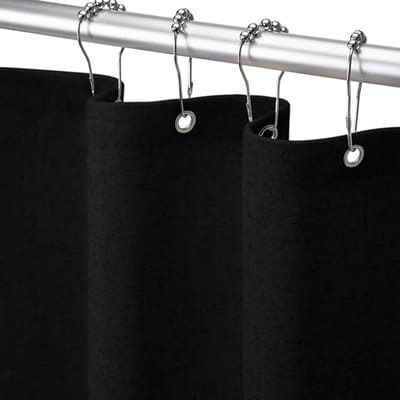 Douchegordijn Linnen- Luxe Badkamer Gordijn in Scandinavische Stijl - Waterafstotend Douchegordijn 183x198 cm - Dikke Kwaliteit voor Badkamer en Douche-Zwart