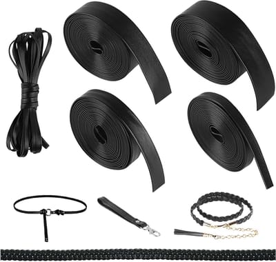 Vijf Rollen Leren Straps in Zwart, Breedte 5/10/15/20/25mm voor DIY Hondenhalsbanden, Leashes en Sieraden Maken, Perfect voor Creatieve Projecten