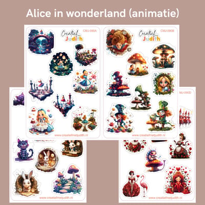Bullet Journal Stickers - Planner Agenda Stickers - Animatie alice in wonderland stickers - 4 stickervellen - Scrapbook stickers - Deco stickers - fantasy stickers - volwassenen en kinderen