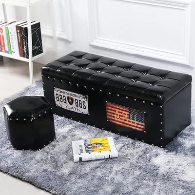 Opbergbank met Poef - Voetenbank Kruk - Ruimte Besparen - Onvervormbaar Comfort - 80x40x40cm - Zwart