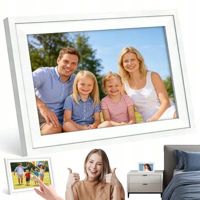Digitale Fotolijst - 15.6 Inch WiFi Fotolijst - Eiken Hout & 1080P IPS Touchscreen - 32GB Geheugen & App Delen - Multifunctionele slimme ervaring - Voor Thuis & Cadeau