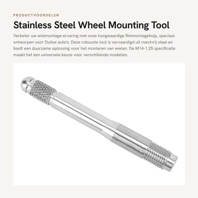 Dailygoods- Bandenreparatietool Roestvrij Staal - Universele Wheel Mounting Tool - Hulp bij Velgenwissel - Geschikt voor Duitse Auto's - Model M14-1.25 - Hoogwaardige Materialen - Wielmontagehulp