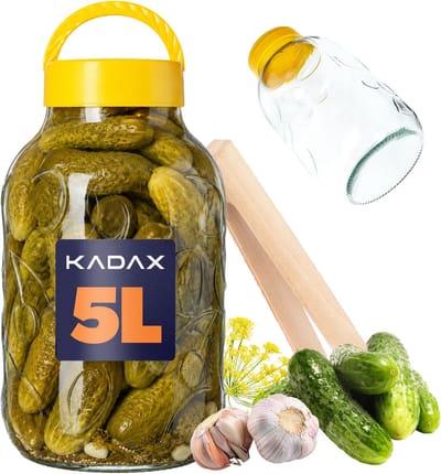KADAX Weckpot met tangen, komkommerglas met deksel van kunststof, glazen ballon, voorraadpot voor komkommers, inmaakpot, luchtdicht, conservering (5 liter)