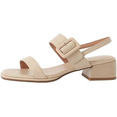 Chaussures d'été pour femmes Chaussures à bout ouvert Sandales pour femmes Talon carré Cuir véritable Talon épais Talon moyen Sandales à talons Cuir de vache 39 abricot
