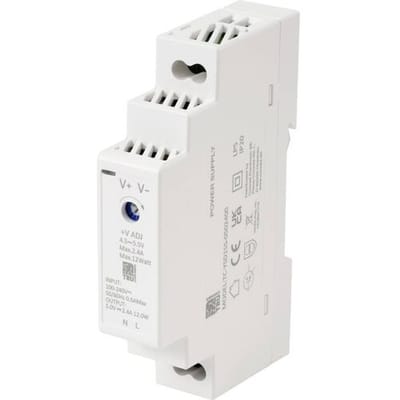 TRU COMPONENTS TC-13713360 DIN-rail netvoeding Verbruik (stand-by) 0.3 W 5 V/DC 2.4 A 12 W Aantal uitgangen:1 x Inhoud