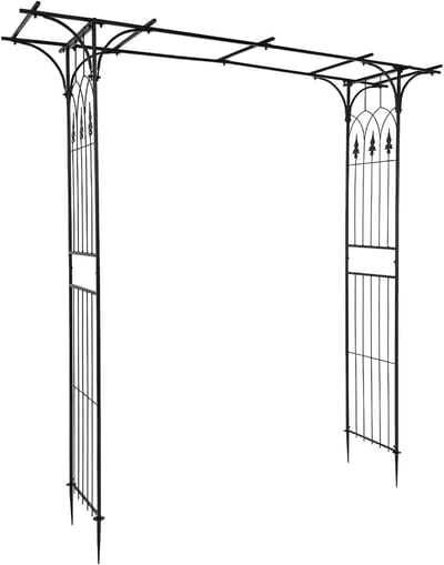 Tuinprieel Boog - Bruiloft Arch - Klimplanten Ondersteunen - Roestvrij Ijzeren Frame - 208 cm Hoog - Zwart