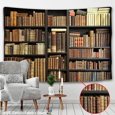 Bibliothèque rétro pour armoire à vin, tapisserie 3d, couverture murale suspendue, couvre-lit, décoration de chambre à coucher, bibliothèque mystérieuse 95x70CM