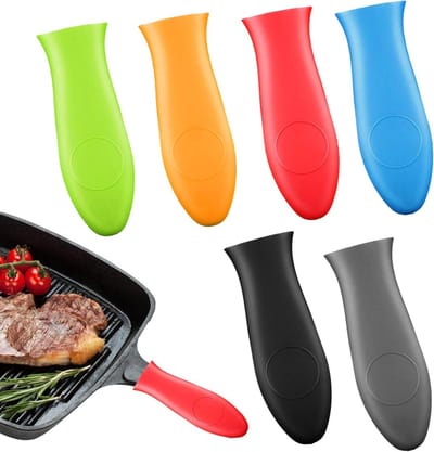 Hittebestendige Siliconen Handgreep Houder voor Gietijzeren Pannen en Metaal Keukengerei - 6 Stuks in Diverse Kleuren, Ideaal voor Koken en Bakken