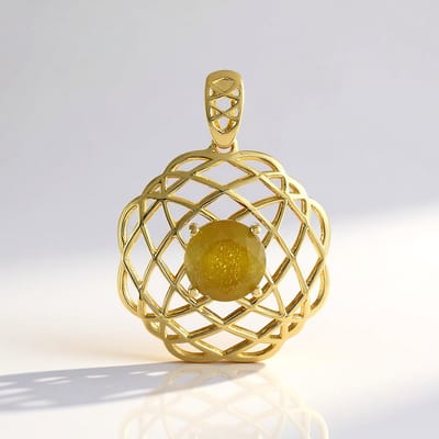 Cavill - Zilveren hanger, verguld - Gele Madagaskar saffier 1,485 ct - filigraan open raster, 925 Sterling Zilver - elegante dames sieraden 25x19 mm