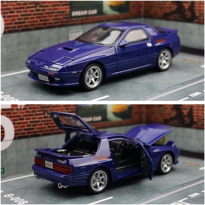 1/32 Mazda Rx7 Initial D Miniatuur Diecast Rx-7 Speelgoedauto Model Geluid & Licht Deuren Openbaar Verzameling Cadeau Voor Kinderen Jongen Kind blue