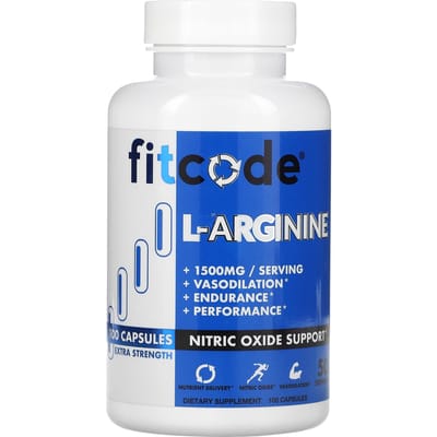 Fitcode, L-arginine, extra sterk, 1500 mg, 100 capsules (750 mg per capsule)