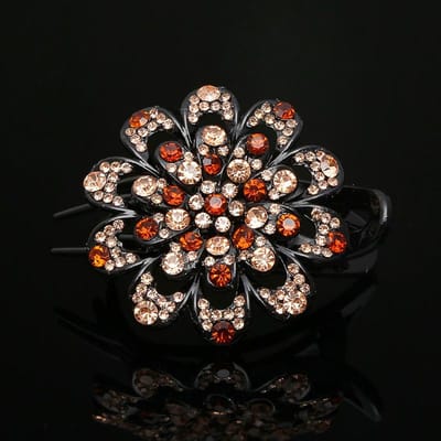 Bloem Haarclip Kristal Strass Chique Paardenstaart Speld Elegante Haarclip voor Vrouwen champagne