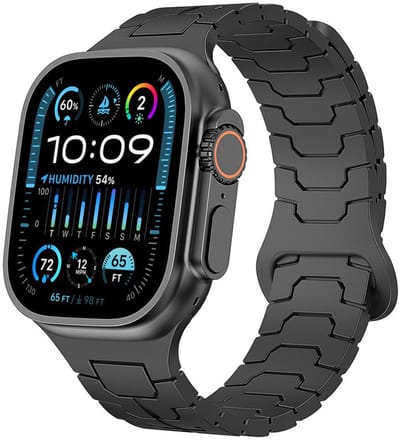 Siliconen bandje - geschikt voor Apple Watch series 1/2/3/4/5/6/7/8/9/10/11/ SE (1,2,3) / Ultra (1,2,3) met maat 44 mm / 45 mm / 46 mm / 49 mm - magneet sluiting - zwart