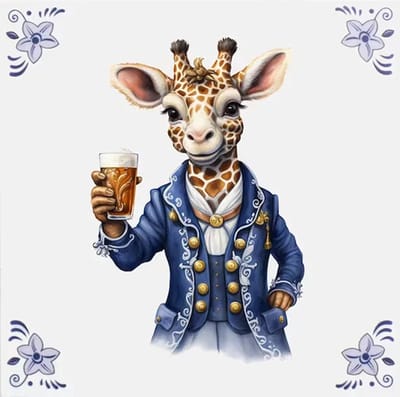 Delfts blauw tegeltje giraffe design - delfts blauw wandbord - delftsblauw - hollandse cadeautjes - wanddecoratie - decoratieve accessoires