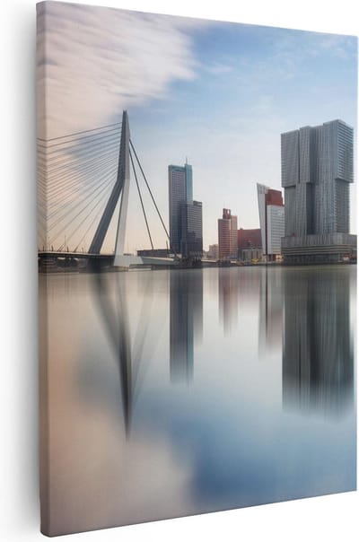Artaza Canvas Schilderij Rotterdam - 80x100 cm - Groot - Wanddecoratie Skyline - Muurdecoratie Erasmusbrug - Schilderijen Op Canvas