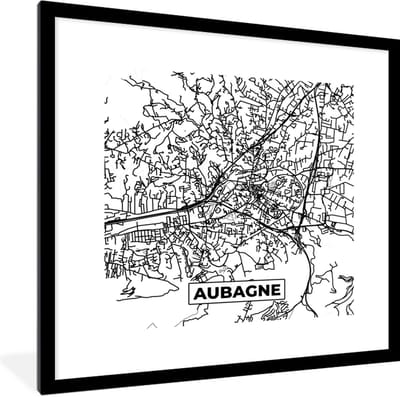 Fotolijst incl. Poster Zwart Wit- Aubagne - Kaart - Stadskaart - Frankrijk - Plattegrond - Zwart wit - 40x40 cm - Posterlijst