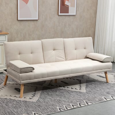 MODFU Slaapbank 3-Zits - Verstelbare Rugleuning En Klaptafel - Scandinavisch Design - Voor Woonkamer - Polyester - Beige - 181 Cm