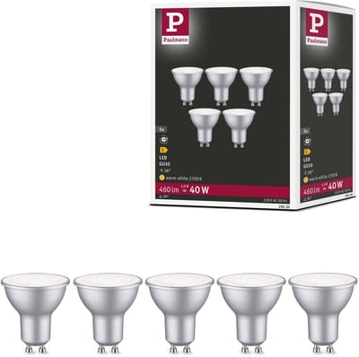 Standaard 230 V LED-reflector GU10 Set van 5 5x460lm 5x4,9W 4000K Blank aluminiumkleurig
