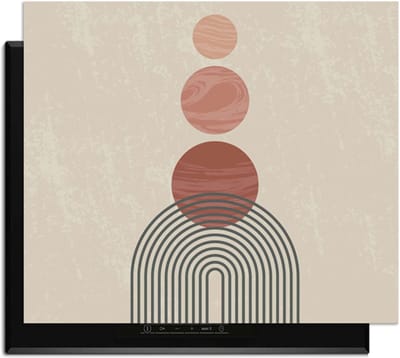 KitchenArt - Zen Circles – Japandi Inductie Beschermer - 65x52 cm - Kookplaat Beschermer - Luxe Afdekplaat Inductieplaat - Anti-slip & Oprolbaar - Beschermmat Inductiekookplaat