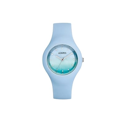 Adora Trends Dames Horloge - Siliconen Band - Lichtblauw met Ombre Wijzerplaat - Kristallen - Ø 34 mm - 3 ATM