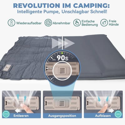 Dubbel zelfopblaasbare slaapmat met ingebouwde elektrische pomp - 8 cm dik - Campingmat voor buiten, tent of auto