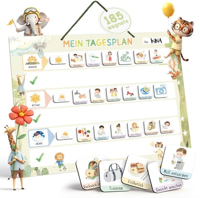 Dailygoods- Dagplanner voor Kinderen - Magnetisch Bord met 185 Magneten - Routine Planner - Creatieve Planningservaring - 42 × 32 cm - Afveegbaar Werkbord - Routinebord
