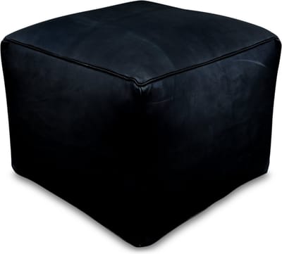 Leren poef zwart - Vierkante poef - Handgemaakt en uniek - 40x40x35 - Gevuld geleverd - Poufs&Pillows