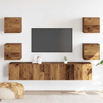 6-delig wandmeubel set tv-kasten machinaal hout oude houtkleur