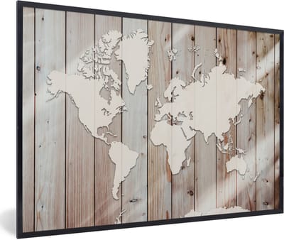 Poster in lijst - Fotolijst 90x60 cm - Posters - Wereldkaart - Hout - Simpel - Posterlijst zwart - Decoratie - Wanddecoratie woonkamer - Muurdecoratie slaapkamer