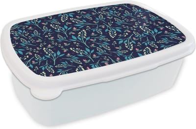 Broodtrommel Wit - Lunchbox - Brooddoos - Bloemen - Roze - Wit - Patroon - 18x12x6 cm - Volwassenen
