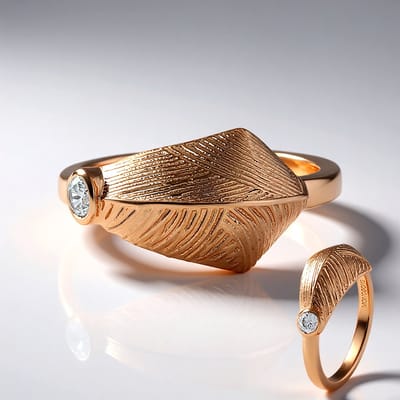 Cavill - Zilveren ring 0 16 ct Cambodjaanse Zirkoon - 925 Sterling Zilver Roségoud Plating - Modern geometrisch bladpatroon