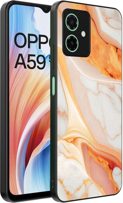 Smartphonica Telefoonhoesje Geschikt voor Oppo A59 met marmer opdruk - TPU backcover case marble design - Oranje geschikt voor Oppo A59