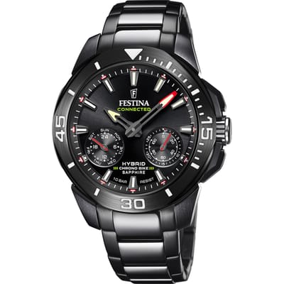 Festina F20648/1 Heren Horloge - Mineraalglas - Roestvrijstaal/Staal - Zwart - Ø 47 mm - Quartz - Vouw/Vlindersluiting - 10 ATM (zwemmen)