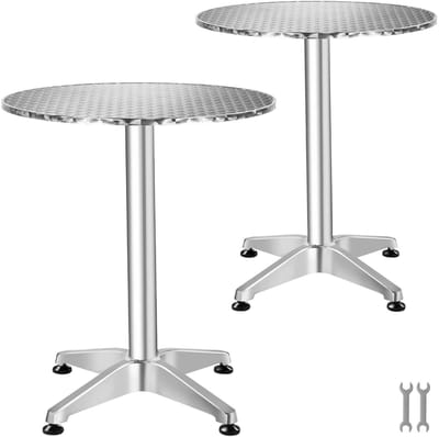 tectake® Aluminium Statafels - Ø60 cm - Set van 2 Bistrotafels - Klaptafels - Terrastafel - In Hoogte Verstelbaar van 75 tot 115 cm - Zilver - Opklapbaar - Partytafels - Geschikt voor Binnen en Buiten