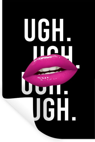 Muurstickers - Sticker Folie - Kinderen - Spreuken - Mond - Quotes - Ugh. Ugh. Ugh. Ugh - Roze - 20x30 cm - Plakfolie - Muurstickers Kinderkamer - Zelfklevend Behang - Zelfklevend behangpapier - Stickerfolie