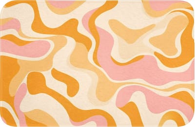 Badmat 60x40 cm - Antislip - Abstract - Golvend - Oranje - Badmatten voor badkamer - Badkamermat - Douchemat - Badkamer mat